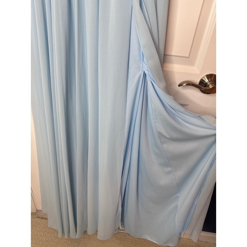 IEENA Mac Duggal Powder Blue Pleated Chiffon V-Neck Maxi Gown 55321 POB Size 8 - Picture 7 of 9